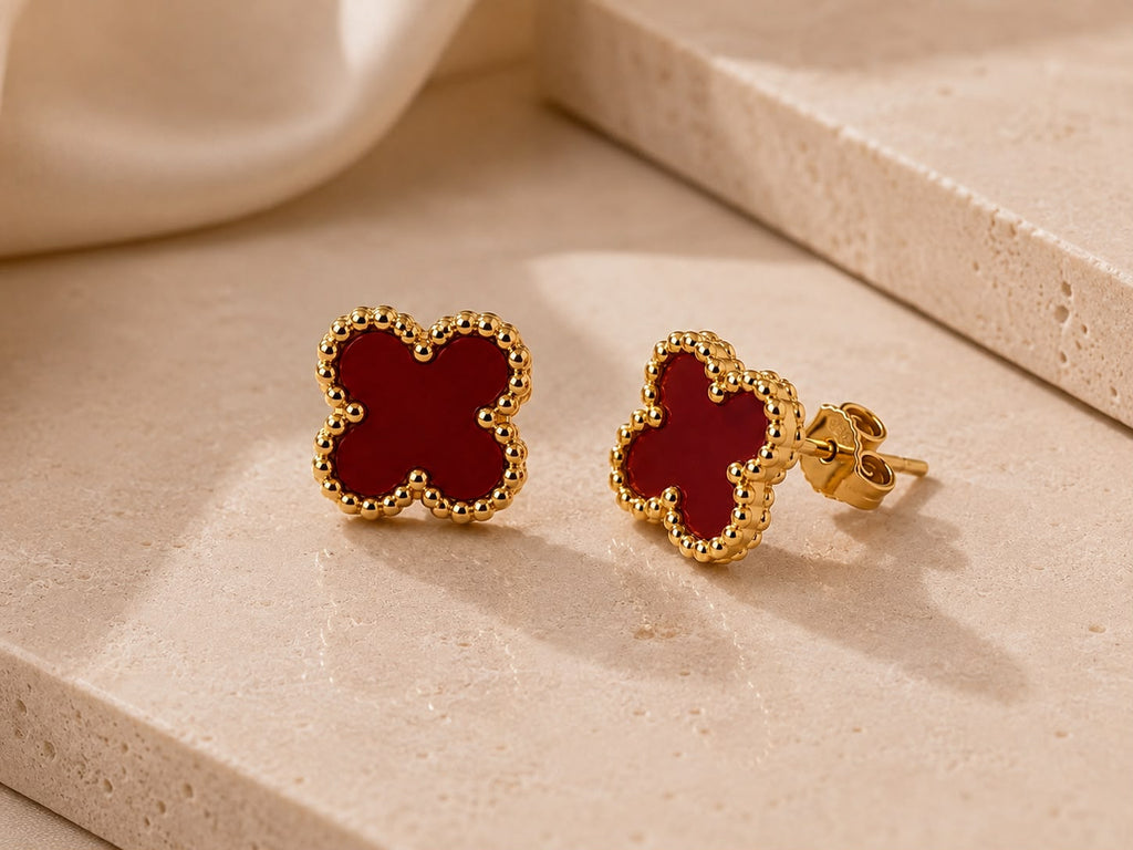Boucles d’oreilles trèfle bordeaux