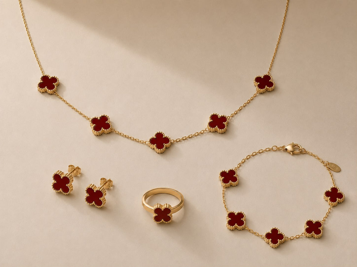 Boucles d’oreilles trèfle bordeaux