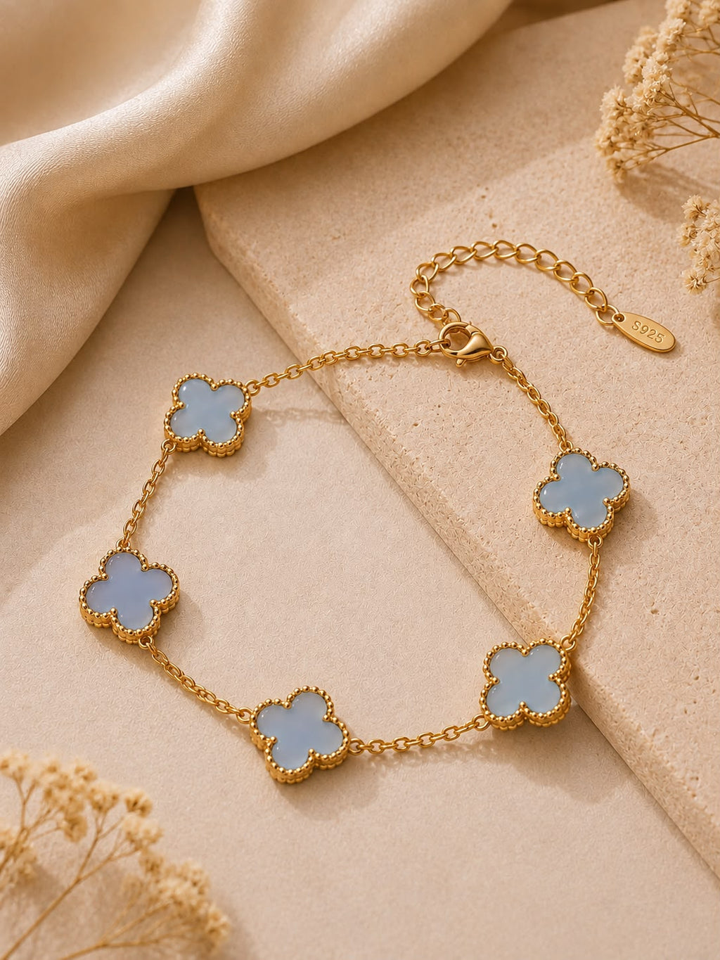 Bracelet trèfle bleu clair