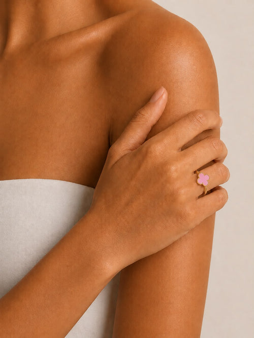 Bague trèfle rose