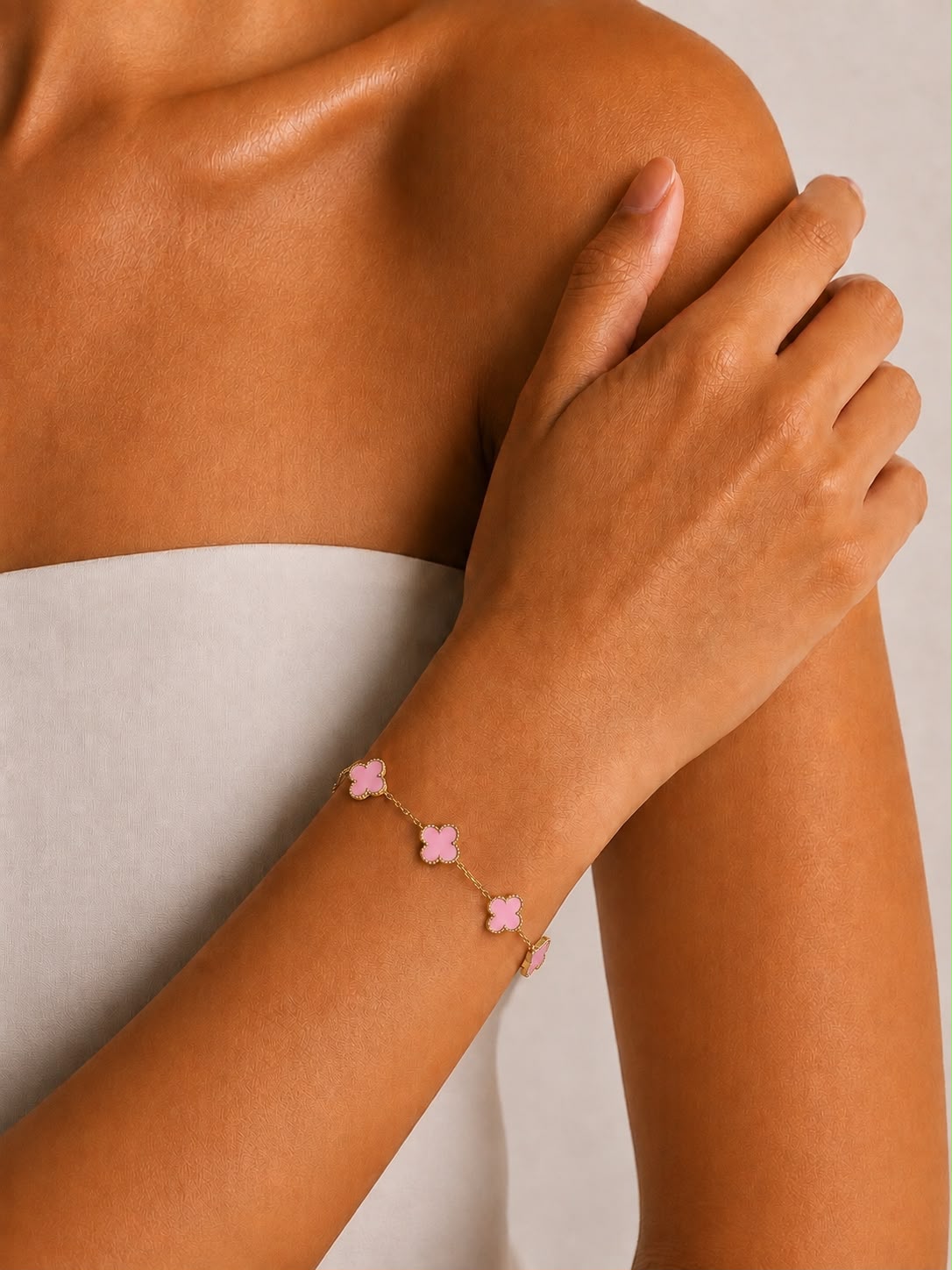 Bracelet trèfle rose