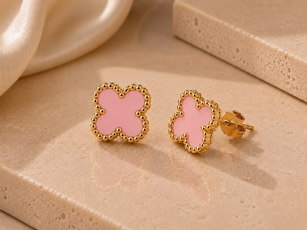 Boucles d’oreilles trèfle rose
