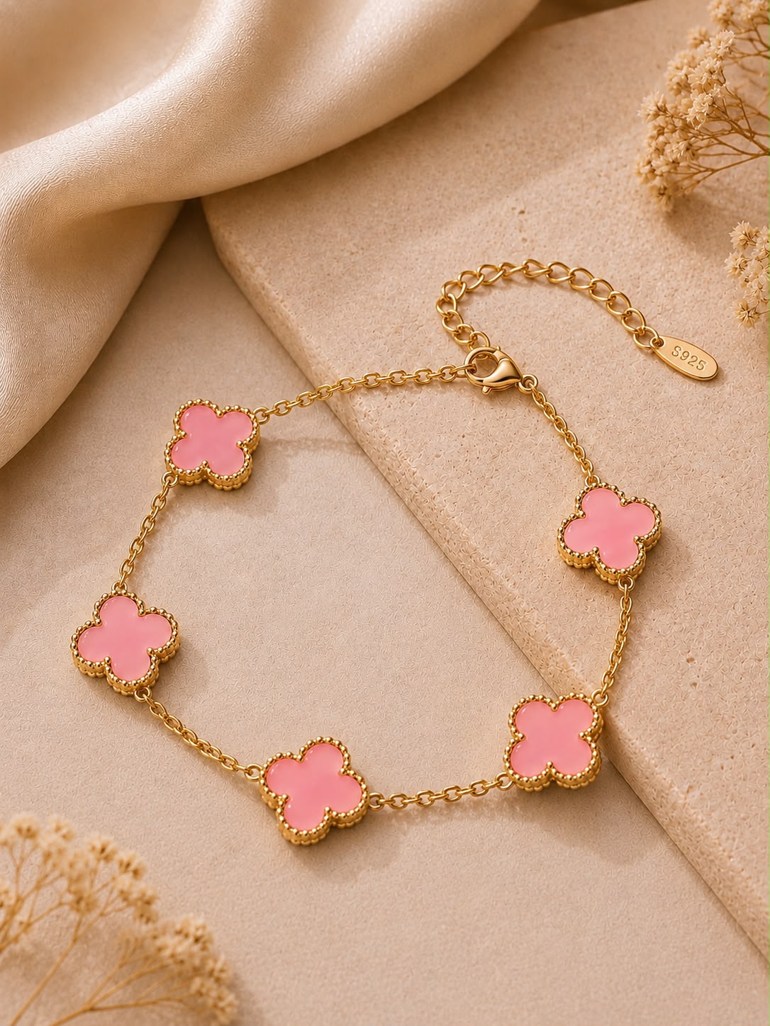 Bracelet trèfle rose