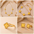 Parure trèfle jaune : collier, bracelet, bague et boucles d'oreilles