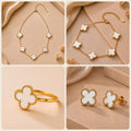 Parure trèfle nacre : collier, bracelet, bague et boucles d'oreilles