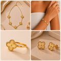 Parure trèfle or : collier, bracelet, bague et boucles d'oreilles